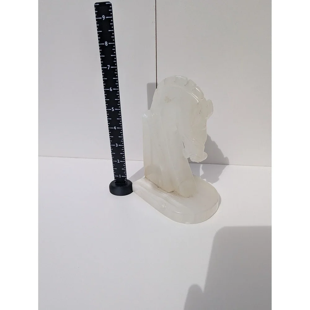 Vintage Carved White Onyx Horse Head Bookend Stone Sculpture Art Deco Style